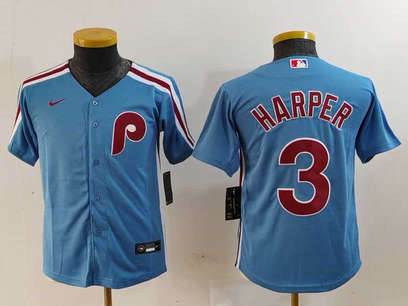 Youth Philadelphia Phillies #3 Bryce Harper Light Blue Cooperstown Cool Base Jersey->mlb youth jerseys->MLB Jersey